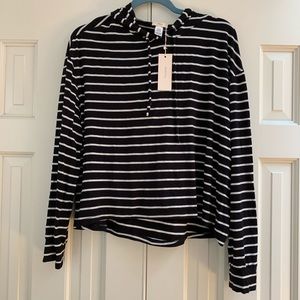 Eberjey black and white striped hoodie NWT